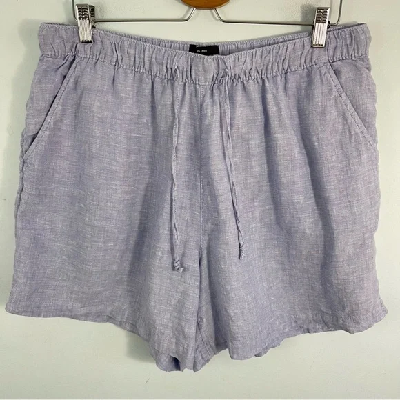 Tahari Plus Size 1X Blue 100% Linen  High Rise Pull-On Shorts Pockets - Picture 3 of 10